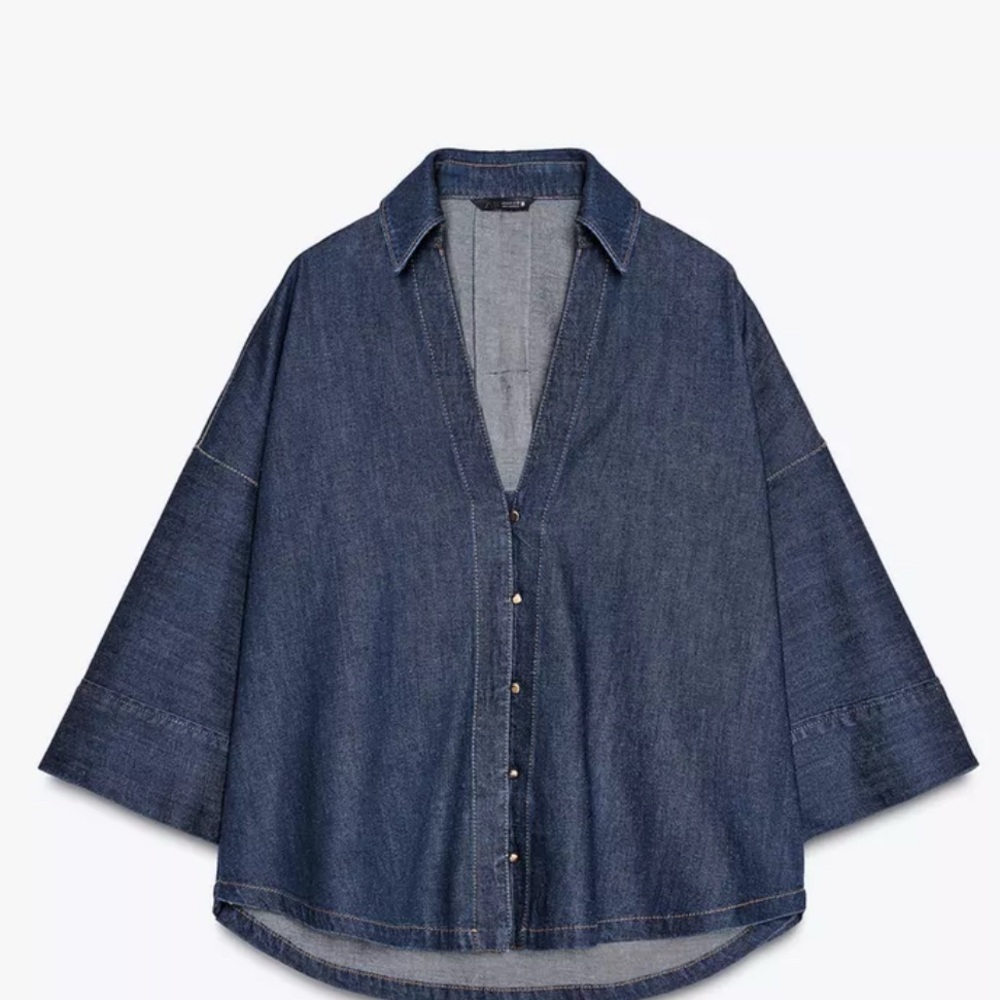 Zara Dark Blue Denim Button Down Shirt